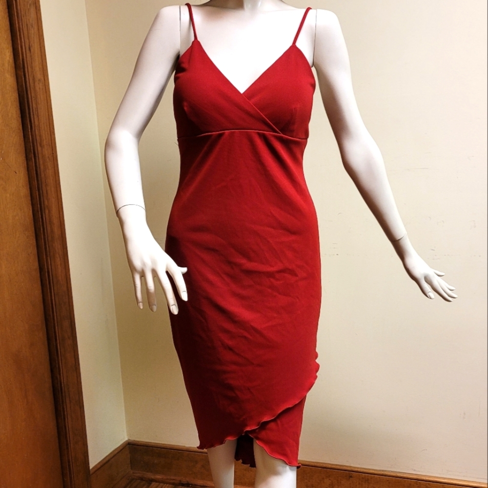 Red Sleeveless High Low Midi Dress, Size Small